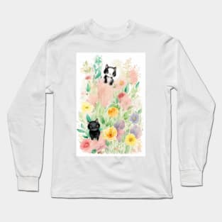 Black Cats in the Flower Garden Soft Pastel Colors Long Sleeve T-Shirt